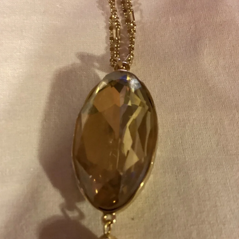 Citrine Color Rhinestone Gold Plated Pendant Necklace